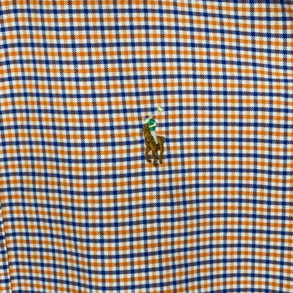 Ralph Lauren Mens Button Down‎ Shirt Orange Blue Plaid Embroidered Pony Size M